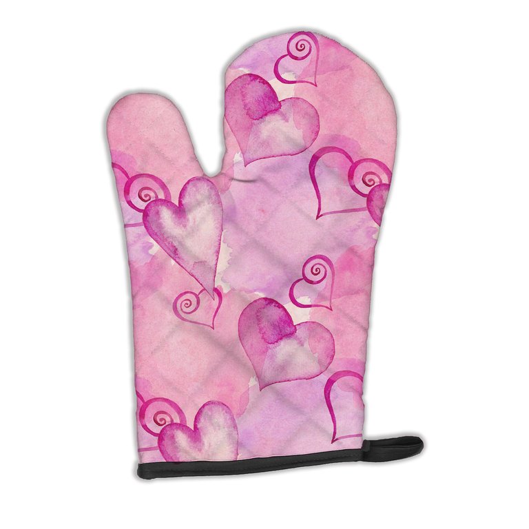 Watercolor Hot Pink Hearts Oven Mitt