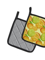Watercolor Limes and Oranges Citrus Pair of Pot Holders