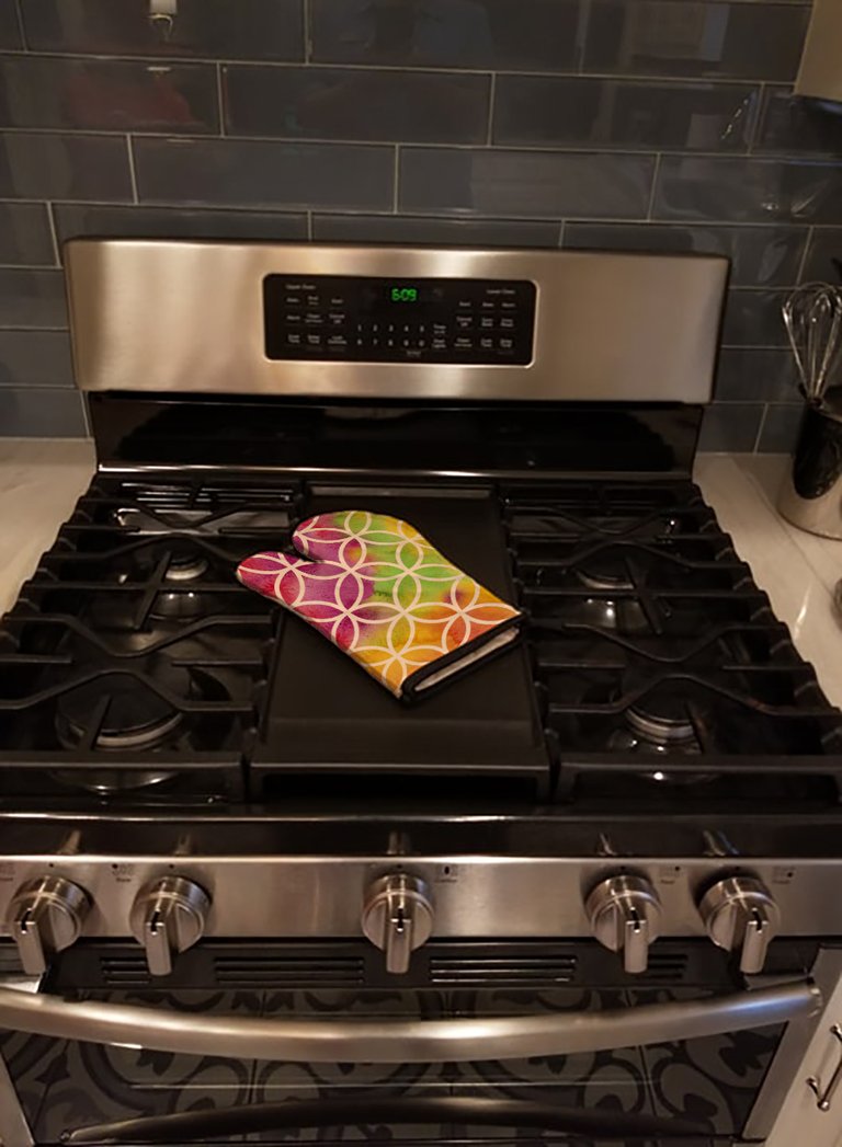 Watercolor Rainbow Geometric Circles Oven Mitt