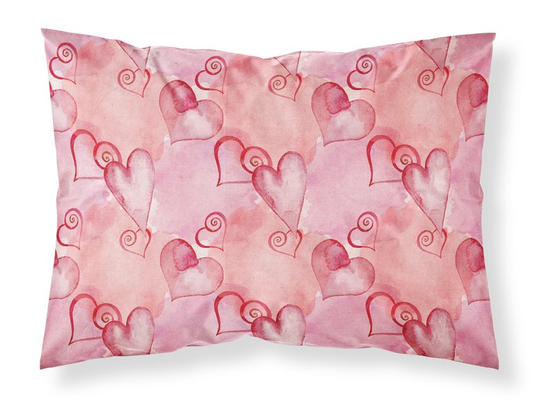 Watercolor Red Hearts Fabric Standard Pillowcase