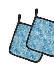 Watercolor Snowflake on Blue Pair of Pot Holders