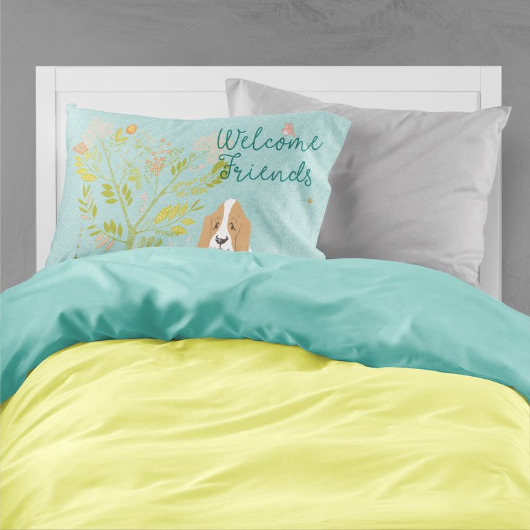 Welcome Friends Basset Hound Fabric Standard Pillowcase