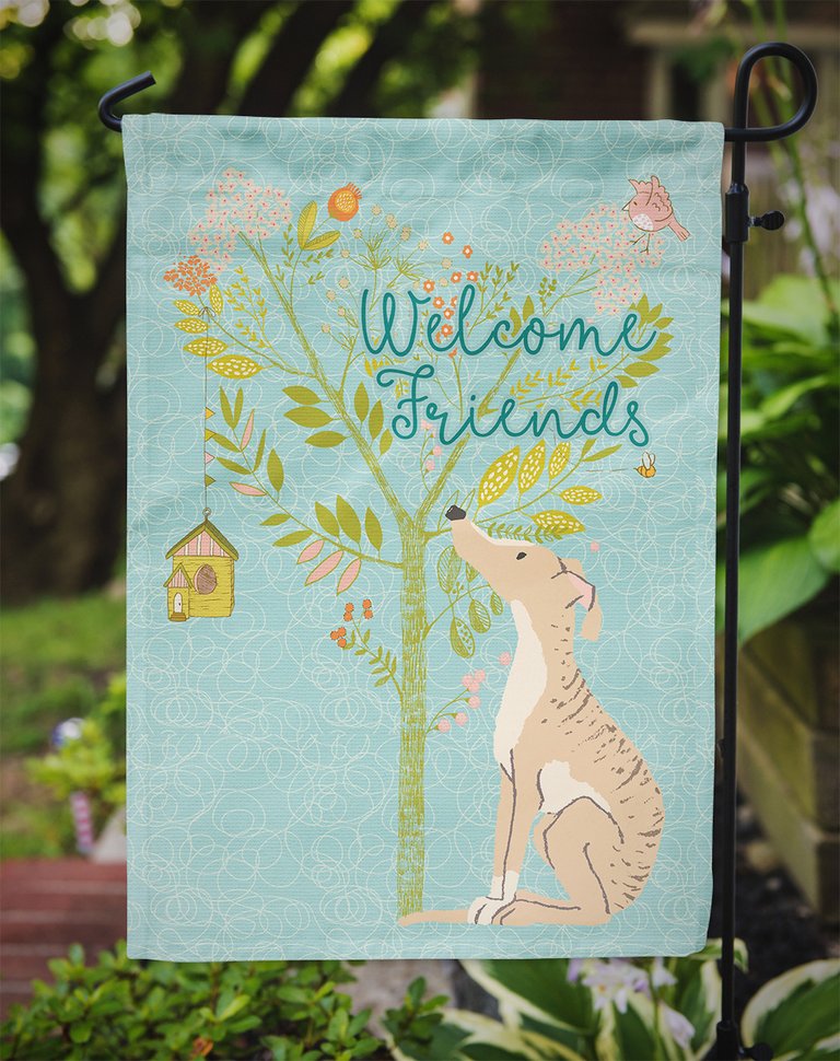 Welcome Friends Brindle Greyhound Garden Flag 2-Sided 2-Ply