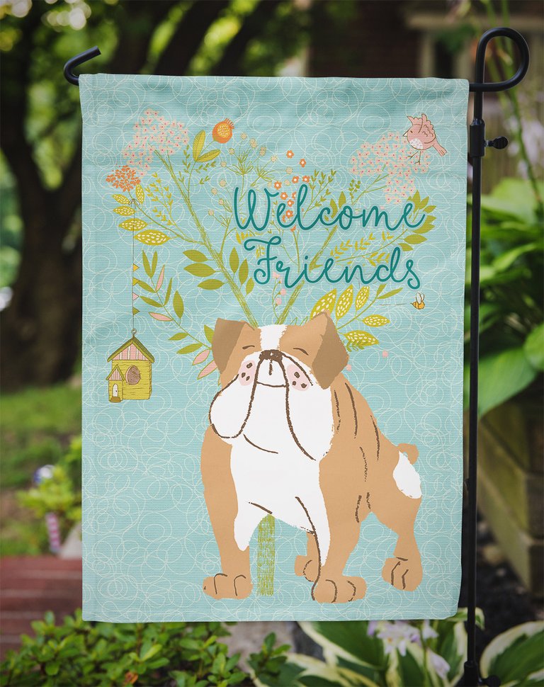 Welcome Friends English Bulldog Garden Flag 2-Sided 2-Ply