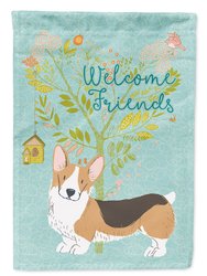 Welcome Friends Pembroke Welsh Corgi Tricolor Garden Flag 2-Sided 2-Ply