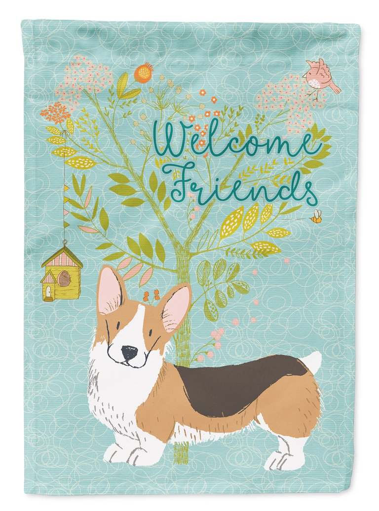 Welcome Friends Pembroke Welsh Corgi Tricolor Garden Flag 2-Sided 2-Ply