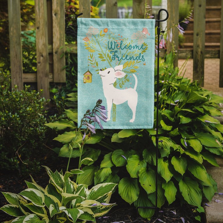 Welcome Friends White Chihuahua Garden Flag 2-Sided 2-Ply
