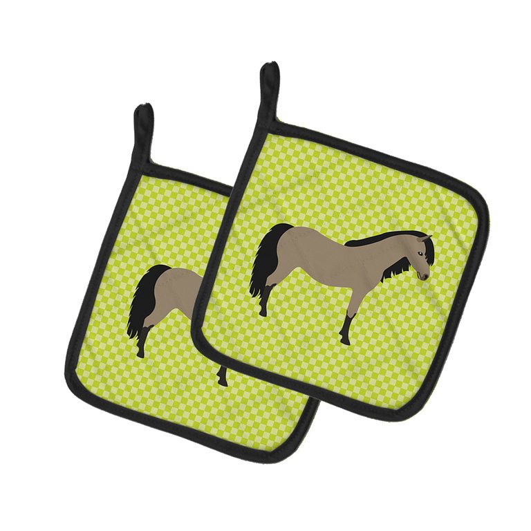 Welsh Pony Horse Green Pair of Pot Holders