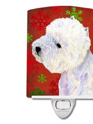 Westie Red and Green Snowflakes Holiday Christmas Ceramic Night Light