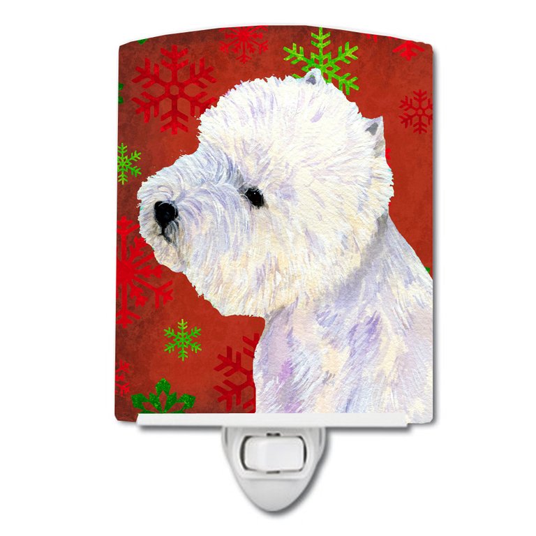 Westie Red and Green Snowflakes Holiday Christmas Ceramic Night Light