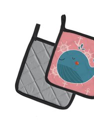 Whale on Pink Nautical Pair of Pot Holders