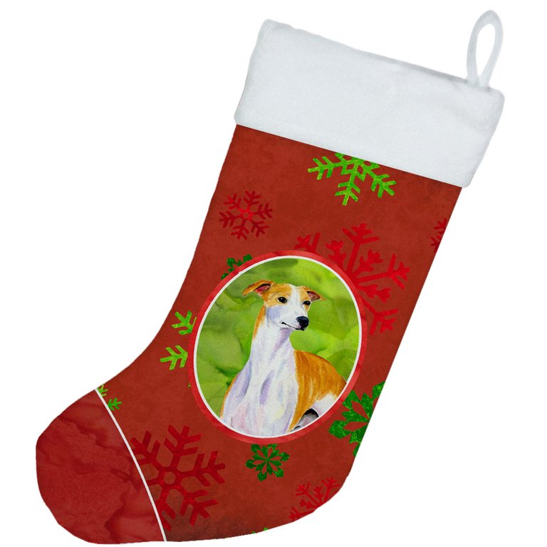 Whippet Red and Green Snowflakes Holiday Christmas Christmas Stocking