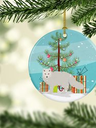 White Arctic Fox Christmas Ceramic Ornament