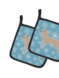 Winter Snowflake Chihuahua Pair of Pot Holders
