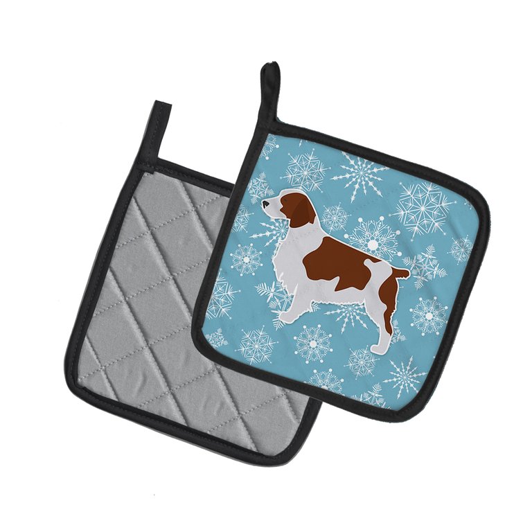 Winter Snowflake Welsh Springer Spaniel Pair of Pot Holders