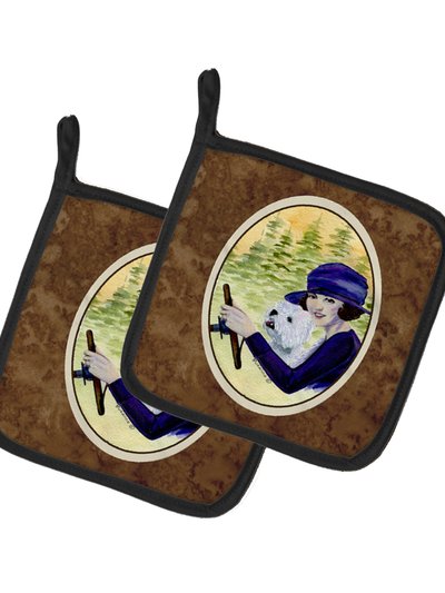 Caroline's Treasures Woman driving with her Westie Pair of Pot Holders product