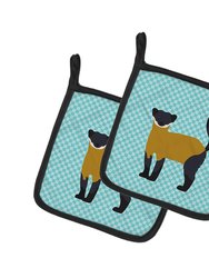 Yellow-Throated Marten Blue Check Pair of Pot Holders