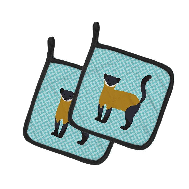 Yellow-Throated Marten Blue Check Pair of Pot Holders