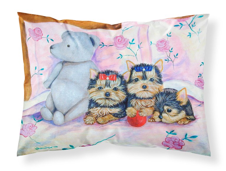 Yorkie Puppies three in a row Fabric Standard Pillowcase
