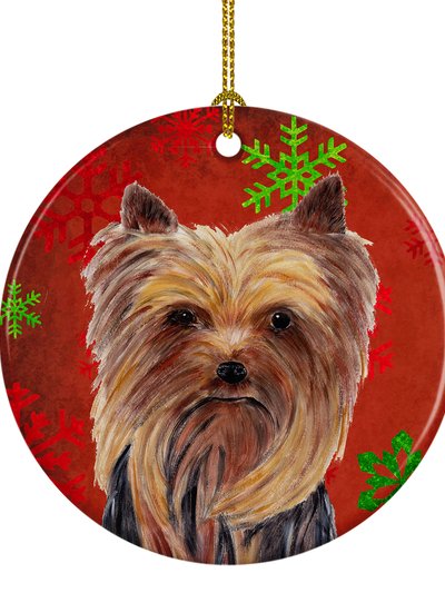 Caroline's Treasures Yorkie Red and Green Snowflakes Holiday Christmas Ceramic Ornament product