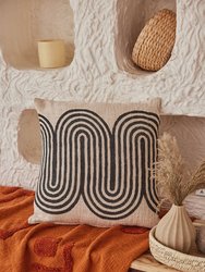 Block Printed Waves Throw Pillow, Black - 18x18 inch