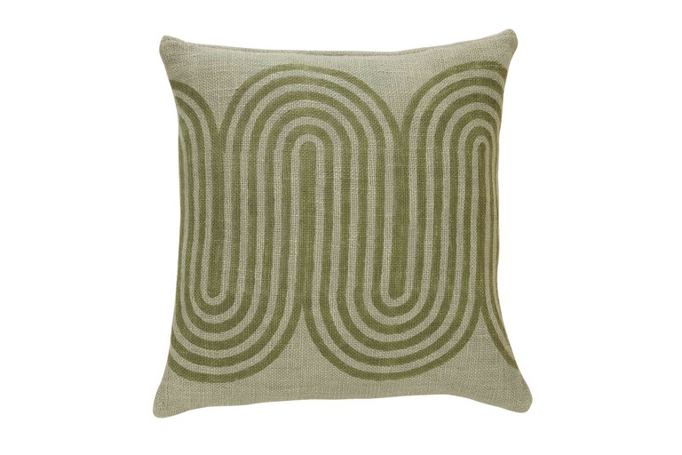 Block Printed Waves Throw Pillow, Winter Sage - 18x18 inch - sage