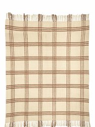 Cotton Boucle Large Check Pattern Throw Blanket - Brown