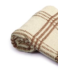 Cotton Boucle Large Check Pattern Throw Blanket - Brown