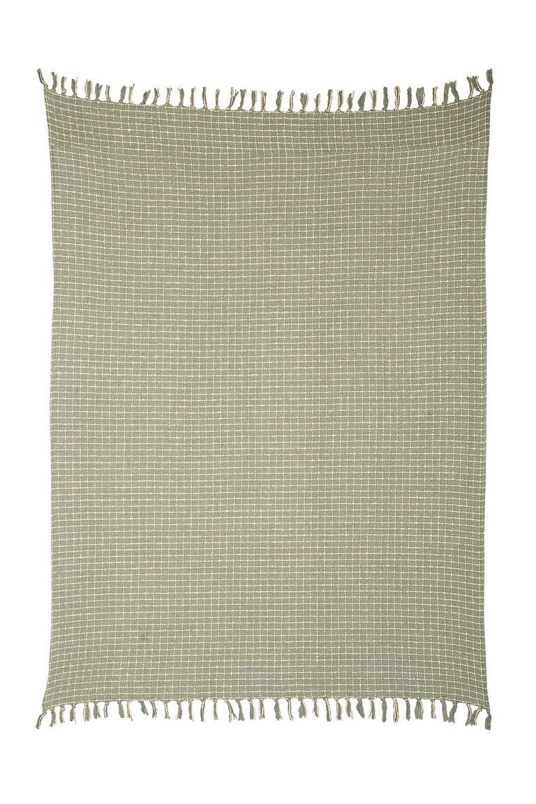 Cotton Boucle Small Check Pattern Throw Blanket - Sage Ivory - Sage Ivory