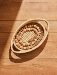 Fall Wooden And Jute Beads Garland With Jute Tassel, Round Beads