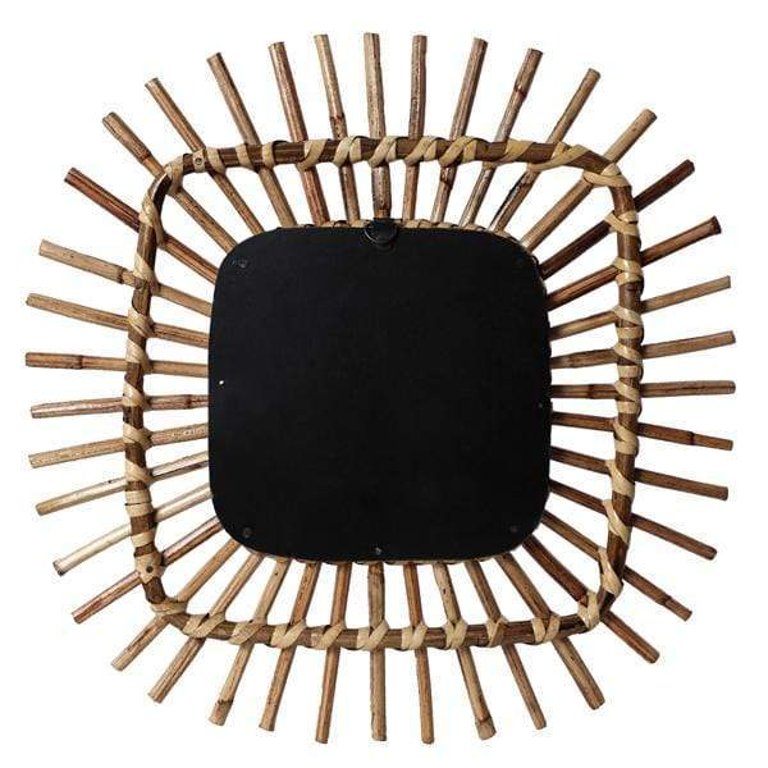 Square Spike Rattan Mirror Wall Decor