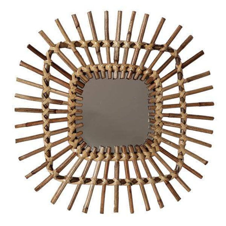 Square Spike Rattan Mirror Wall Decor