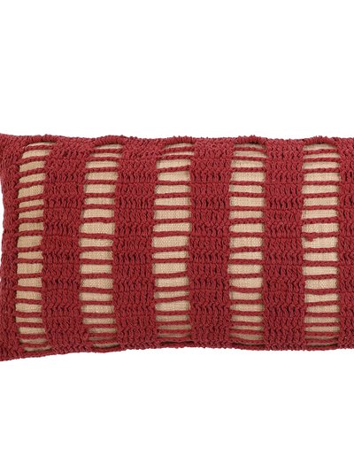 Casa Amarosa Tarika Lines Lumbar Crochet Pillow, Wine Red - 12" x 30" product