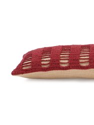 Tarika Lines Lumbar Crochet Pillow, Wine Red - 12" x 30"