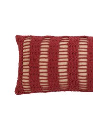 Tarika Lines Lumbar Crochet Pillow, Wine Red - 12" x 30" - Wine Red