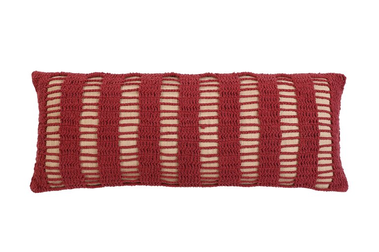 Tarika Lines Lumbar Crochet Pillow, Wine Red - 12" x 30" - Wine Red