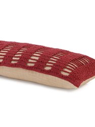 Tarika Lines Lumbar Crochet Pillow, Wine Red - 12" x 30"
