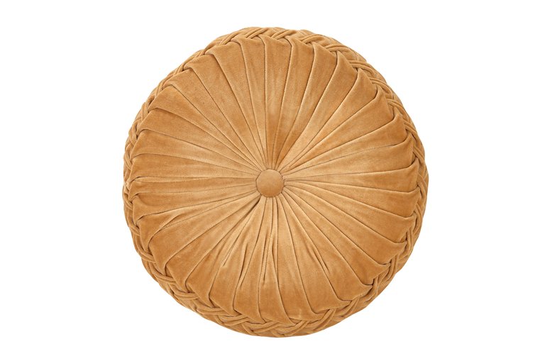 Velvet Round Handmade Pillow, Clay - 16 Inch