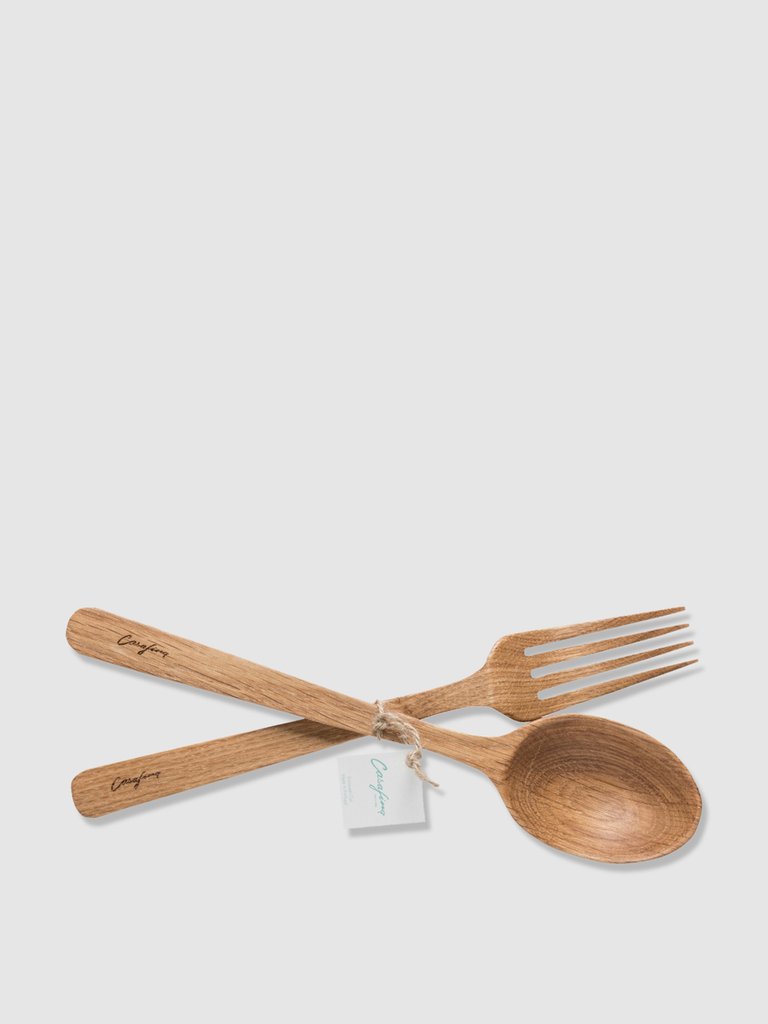 Oak Collection Oak Wood Spoon And Fork Set