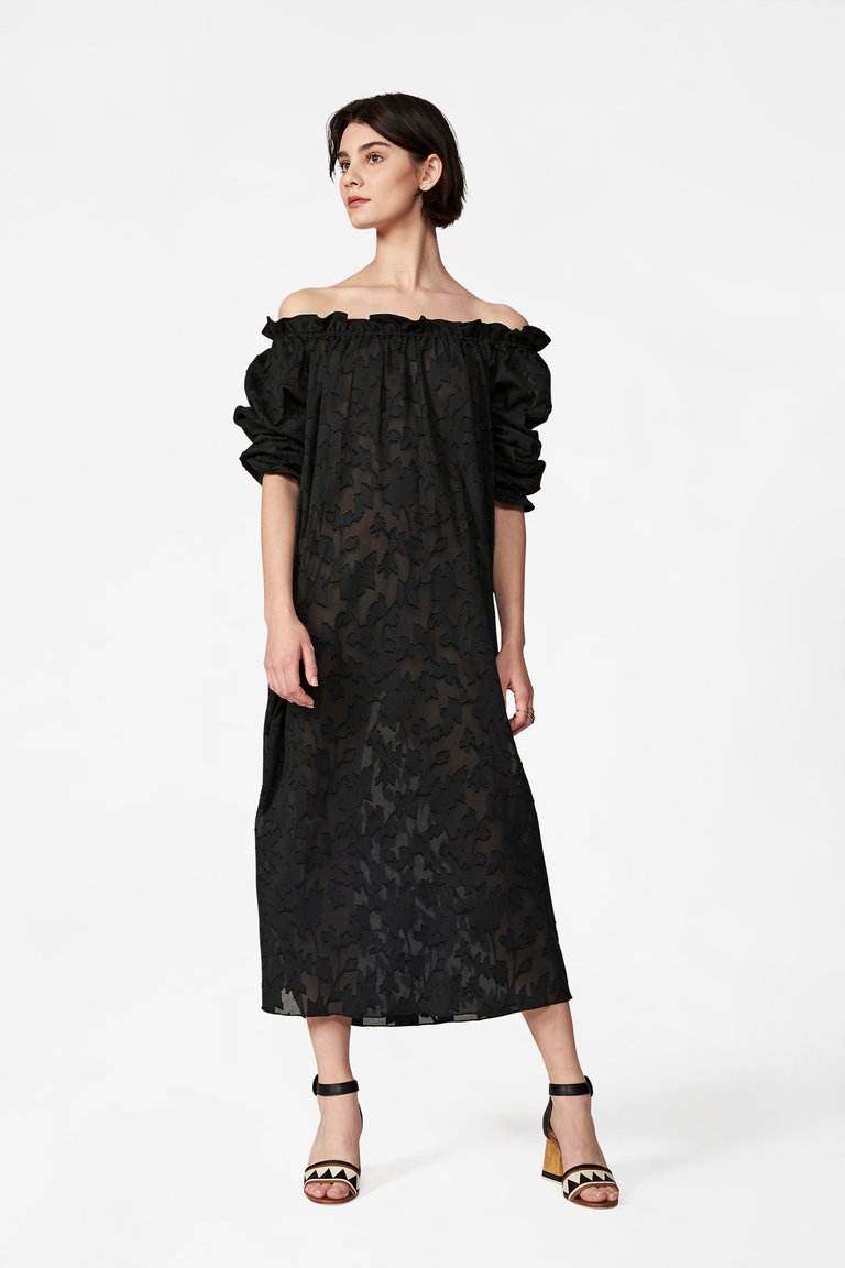 Grace Dress in Black Floral Jacquard - Black Floral