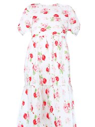 Madeline Dress in Pink and Red Rose - Pink & Red