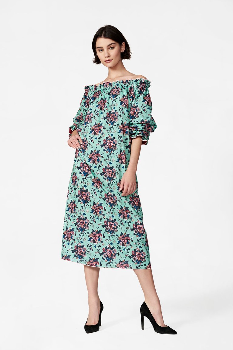 Women's Grace Dress in Turquoise Chinoiserie