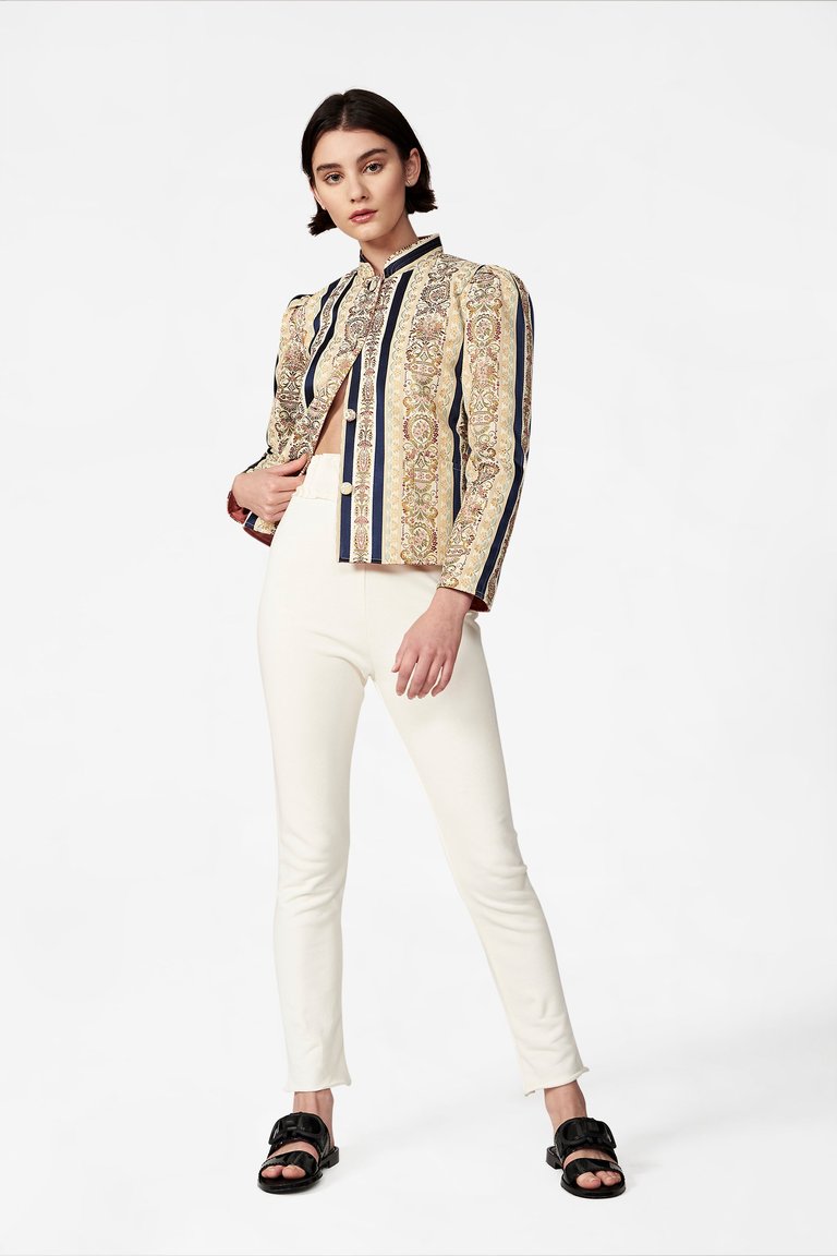 Women's Magic Jacket in Striped Brocade & Titian Twill - Striped Brocade & Pink Twill