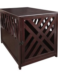 Modern Lattice Wooden Pet Crate End Table - Espresso