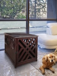 Modern Lattice Wooden Pet Crate End Table