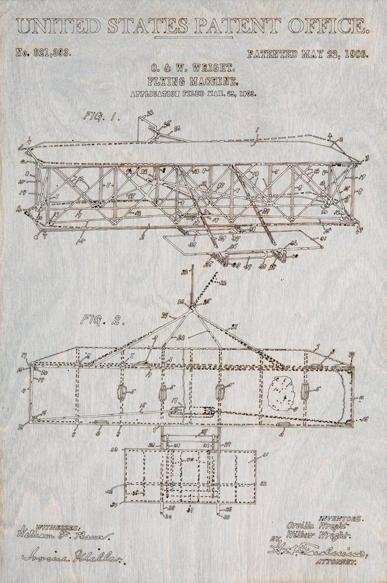 Wright Airplane Patent Print - Natural Birch
