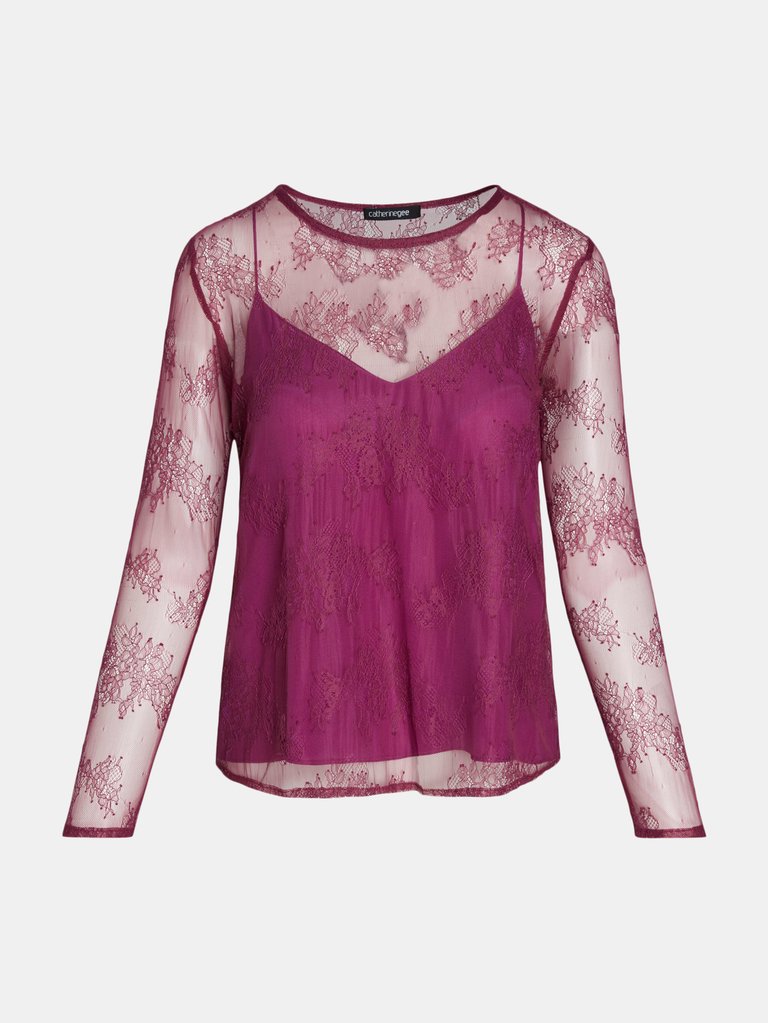 June Sheer Floral Lace Top - Raspberry