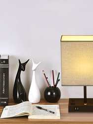 17" Black Wireless Charging Table Lamp With USB Port