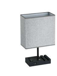 17" Grey Table Lamp With USB Port And Charging Dock - Black