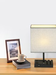 17" Grey Table Lamp With USB Port And Charging Dock